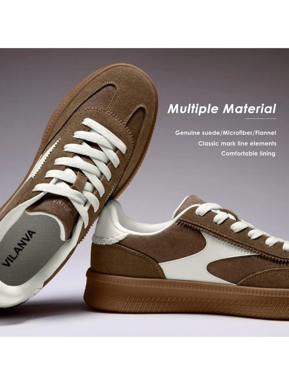 Women's Taupe Multi Suede Fashion Classic Retro Gum Sole Walking Trendy Sneakers